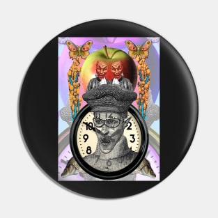 Clock Faced Apple Fish Man (Artwork by The Shend) Pin