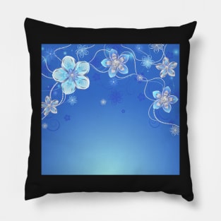 Blue background with silver flowers Pillow