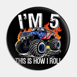 5th Birthday Monster Truck 5 Years Old Birthday Boy Pin