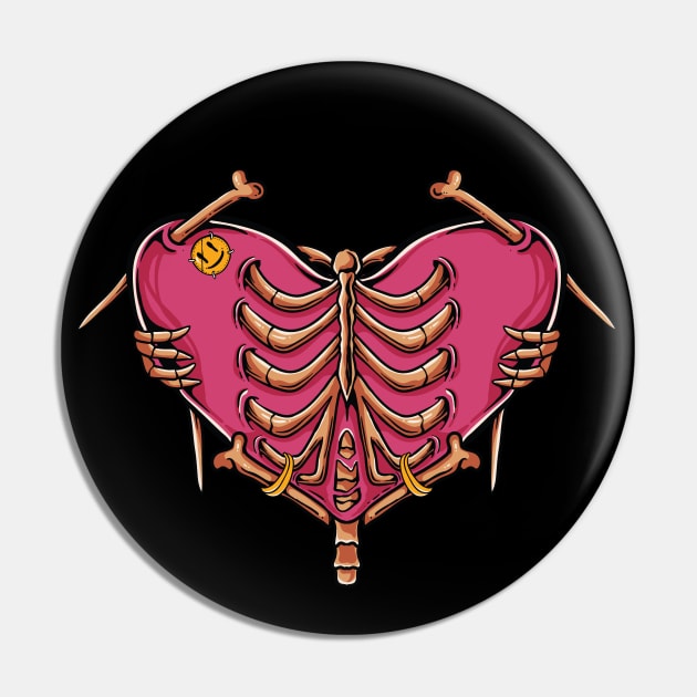 Until Death Do Us Part - Skeleton Chest Heart Pin by thepinecones