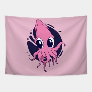 Cute Squid Cartoon Tapestry