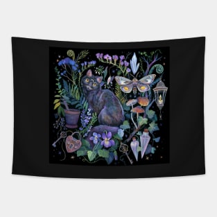 Black Cat Potion Garden Tapestry