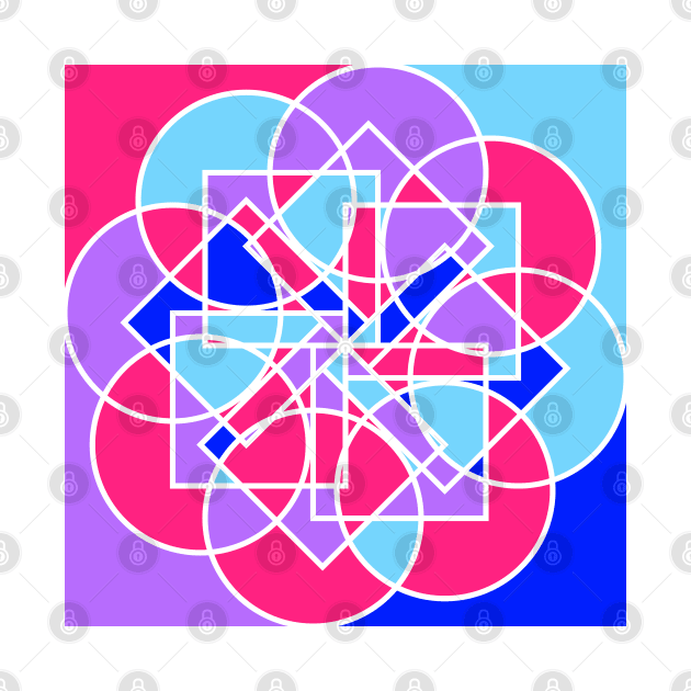 Digital geometric mandala with repeated shapes in random bright neon colors by acidmit