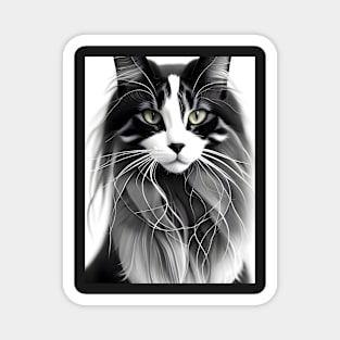 Black and White Cat - Modern Digital Art Magnet