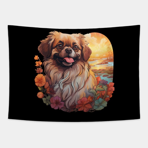 Pekingese Dog Flower Tapestry by Paul Walls