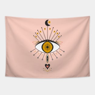 Mystic moon goddess eye - black, pink and yellow Tapestry