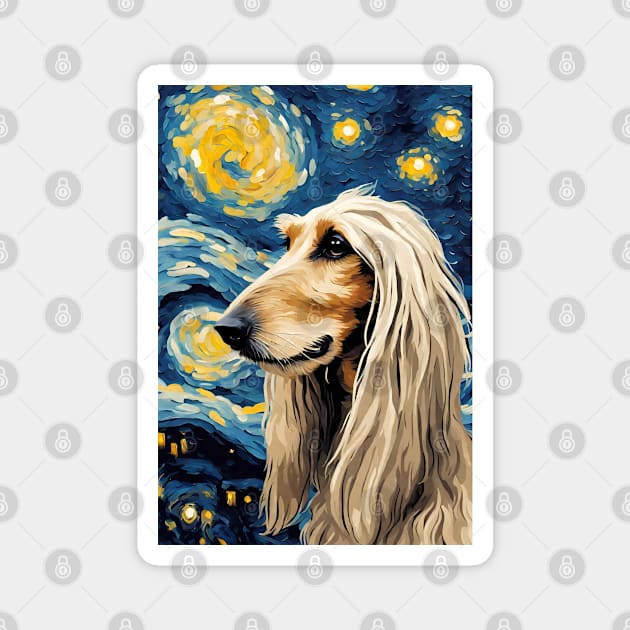 Afghan Hound Dog Breed Painting in a Van Gogh Starry Night Art Style Magnet by Art-Jiyuu