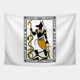 Anubis - Egyptian god - Black, white and gold design Tapestry