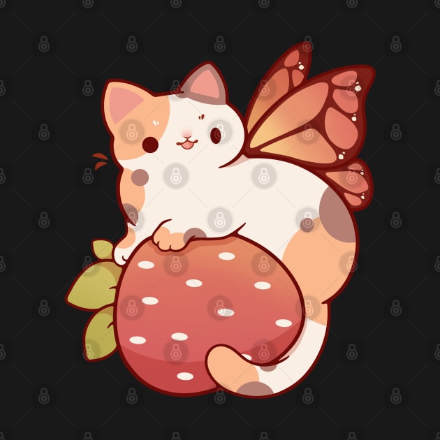 Fairy calico cat with strawberry by Rihnlin