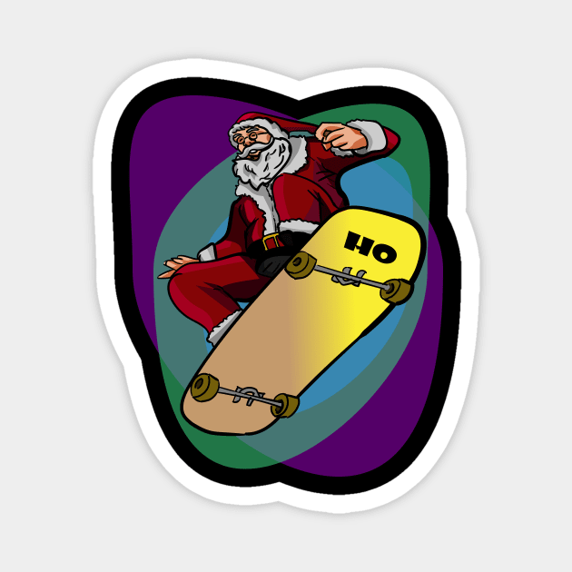 Santa on Skateboard Funny Santa colorful Magnet by wirefox