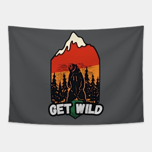 Get Wild // Retro Grizzly Bear Badge Tapestry