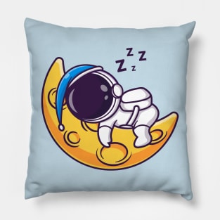 Cute Astronaut Sleeping On Moon Wearing Beanie Hat  Cartoon Pillow