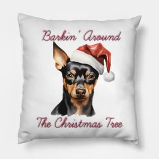 Christmas Miniature Pinscher Dog in Santa Hat Pillow