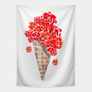 Red Roses Ice Cream Cone Waffle Tapestry