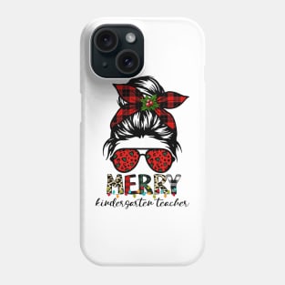 Merry Kindergarten Teacher Messy Bun Christmas Phone Case