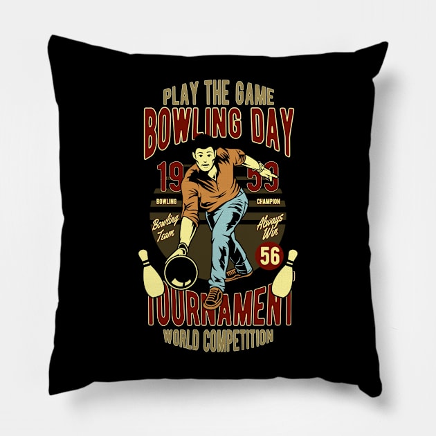 Vintage Bowling Day Pillow by RockabillyM