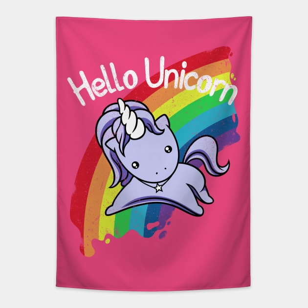 Hello Unicorn Tapestry by GillesBone