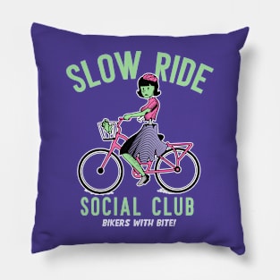 Funny Zombie on Bicycle // Slow Ride Social Club Pillow