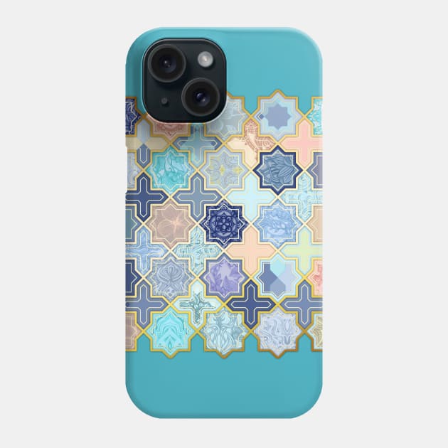 Peach and Blue Geometric Tile Pattern Phone Case by micklyn