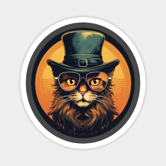 High Society Retro Cat in Glasses and Top Hat Magnet by Purple Dewdrop Designs