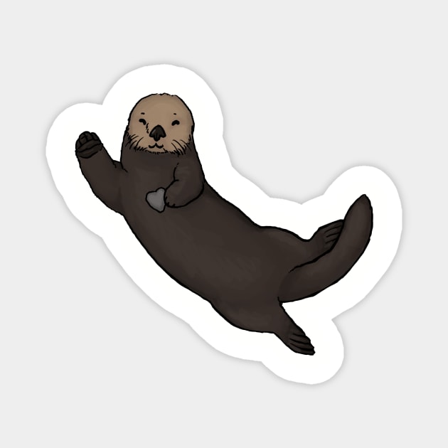 Floating Sea Otter with Heart Stone Magnet by Charredsky