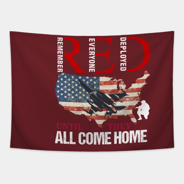 Red Friday Remember Everyone Deployed,USA Flag, Veterans Day,Red Friday Tapestry by Emouran