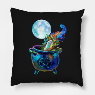 Witchy Aesthetic Cauldron and Halloween Full Moon Pillow