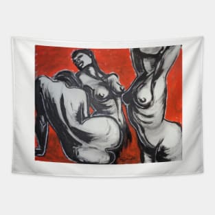 Three Graces With Red Curtain Tapestry