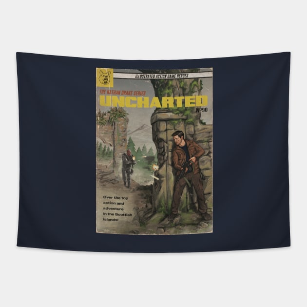 Uncharted - Pulp Novel cover fan art Tapestry by MarkScicluna