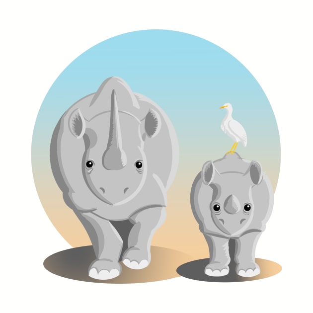 Rhinoceros mother and calf by Zolinstudio