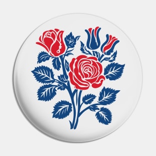 Red and blue roses block print Pin