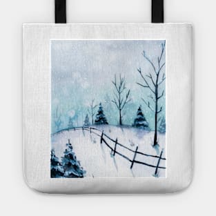 Winter landscape Christmas watercolor Tote