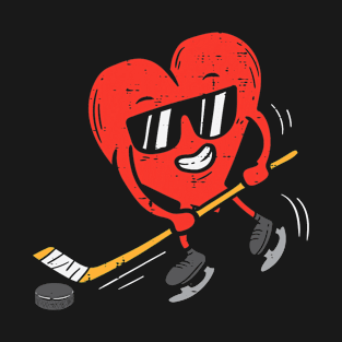 Heart Playing Ice Hockey Valentines Day Love Sports Boys T-Shirt