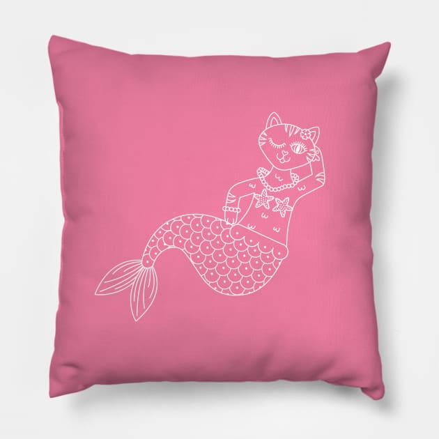 Flirty Little Purrmaid Pillow by TinyGinkgo