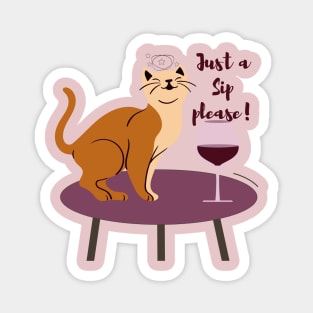 Cute Cat and Wine Funny Design Magnet