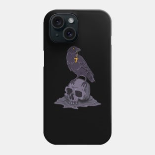 Gothic crow with ankh on skull - Goth Phone Case