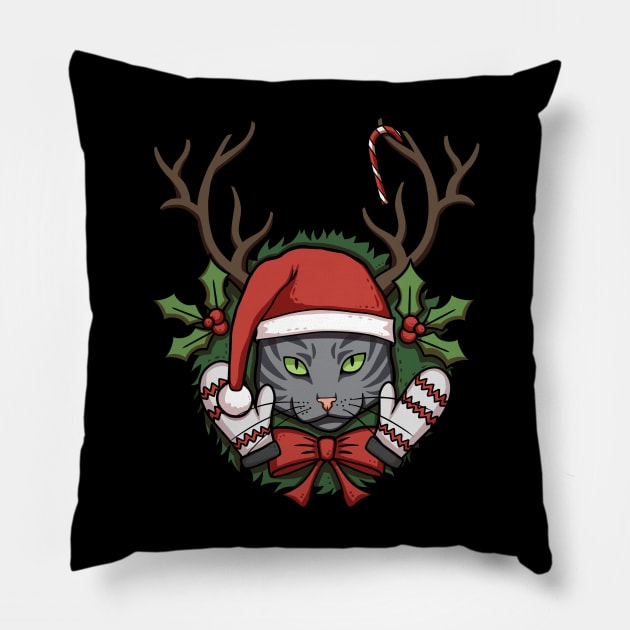 Gray Christmas Cat Pillow by Cat Club