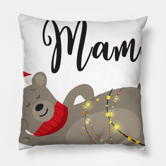 Mama Bear Christmas Pajamas TShirts Matching Santa Hat Lights Pillow by adrinalanmaji