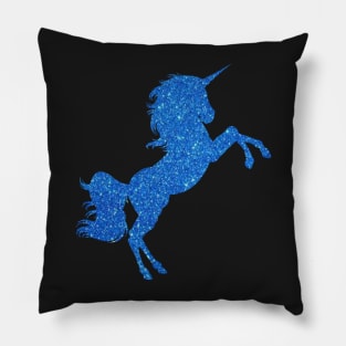 Bright Blue Faux Glitter Unicorn Pillow