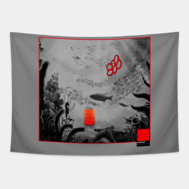 CORAL RED - black full  by COLORBLIND WorldView Tapestry by DREAM SIGNED Collection