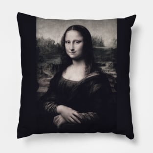 Black and White Mona Lisa by Leonardo Da Vinci Pillow