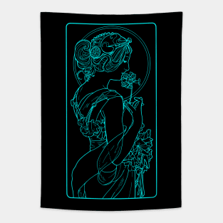 Alphonse Mucha Primevere Blue Neon Tapestry