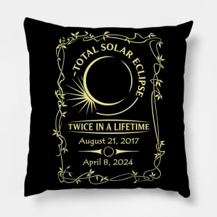 Total Solar Eclipse | Twice In A Lifetime Version 2 | Light Yellow Print On Darks Pillow