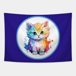 Cute Fluffy Painted Kitten with bright colors Tapestry