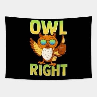 Funny Owl Right Thumbs Up Hippie Cute Alright Pun Tapestry