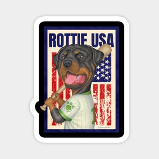 Rottie red white blue pastime Rottweiler Holding Baseball Bat USA Magnet