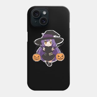 Witchcraft Chibi anime Character Design with Pumpkins Halloween concept Phone Case