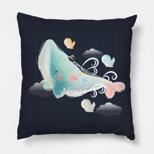 blue whale flying sky Pillow