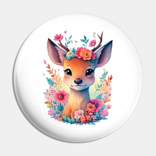 Colorful Floral Cute Baby Deer Pin