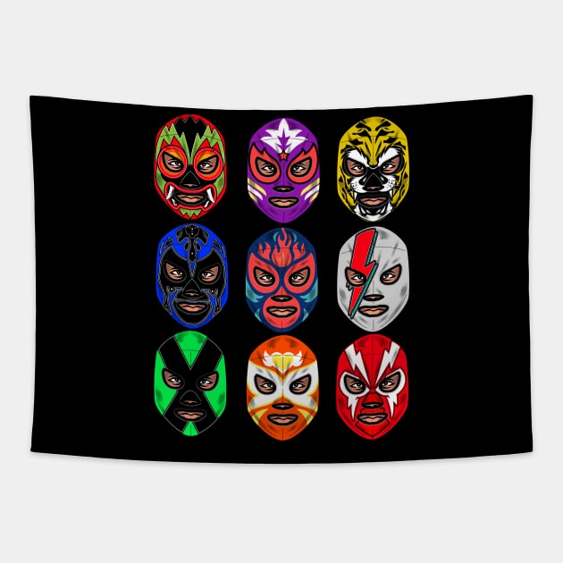 Lucha Libre Mexican Masks Tapestry by inkonfiremx